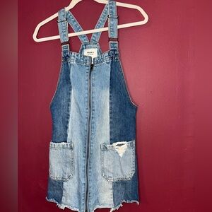 Forever 21 Blue denim patchwork dress with zipper and pockets